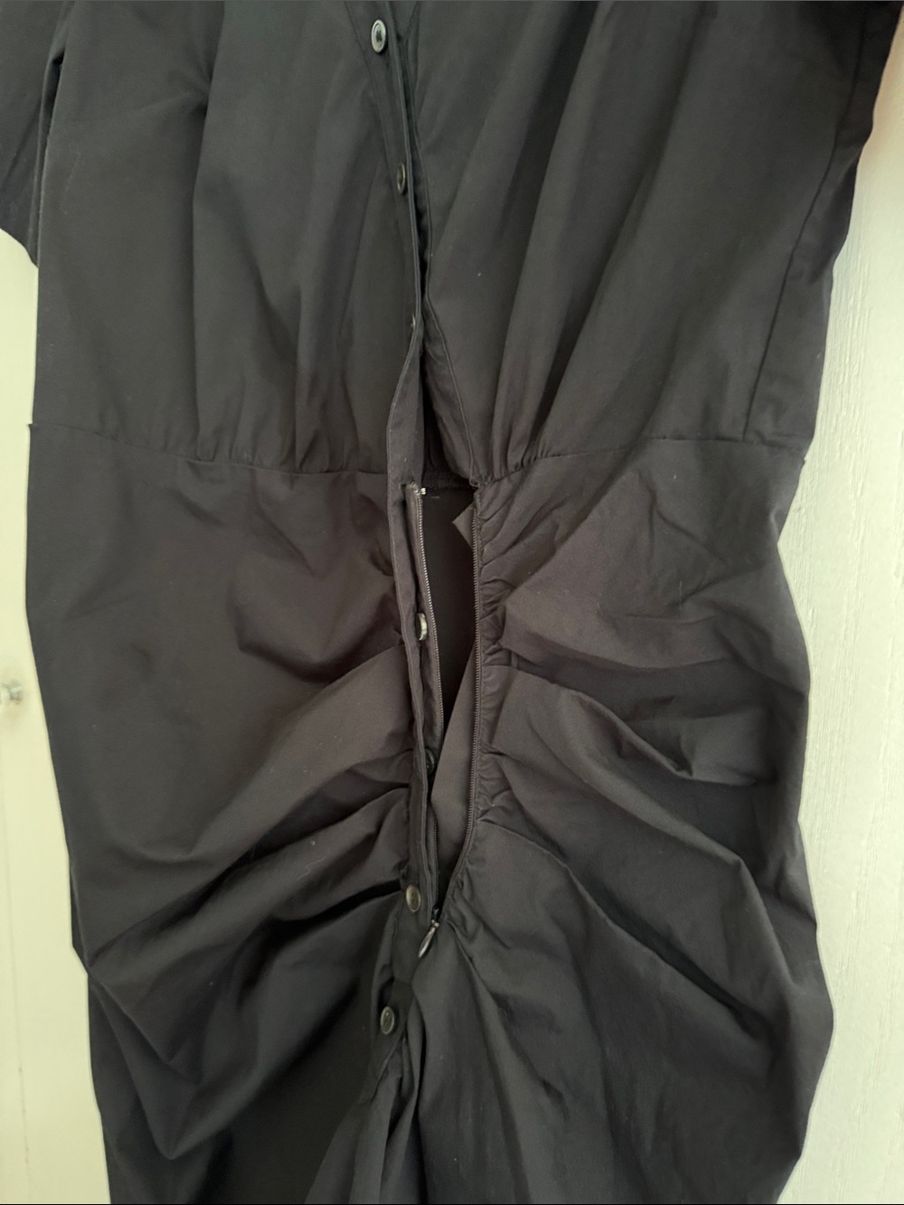 Veronica Beard Atia Cotton Poplin Ruched Stretch Button Front Black Dress Sz 12 - Picture 11 of 15